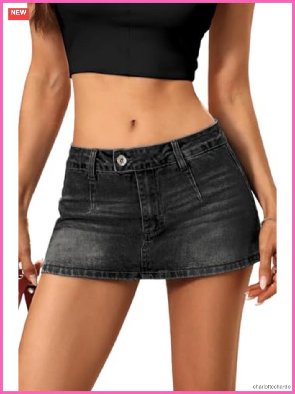 Denim Mini Skirt with Built-in Shorts Low Rise High Stretch Cotton